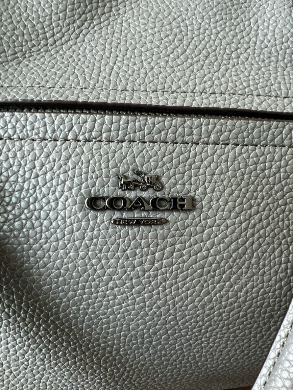 Coach -Gray Pebbled Leather Satchel with Suede and Chain Detail - Picture 3 of 17